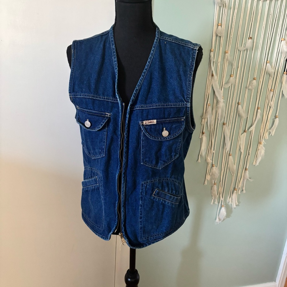 Vintage Gitano Denim Zip-Up Vest large